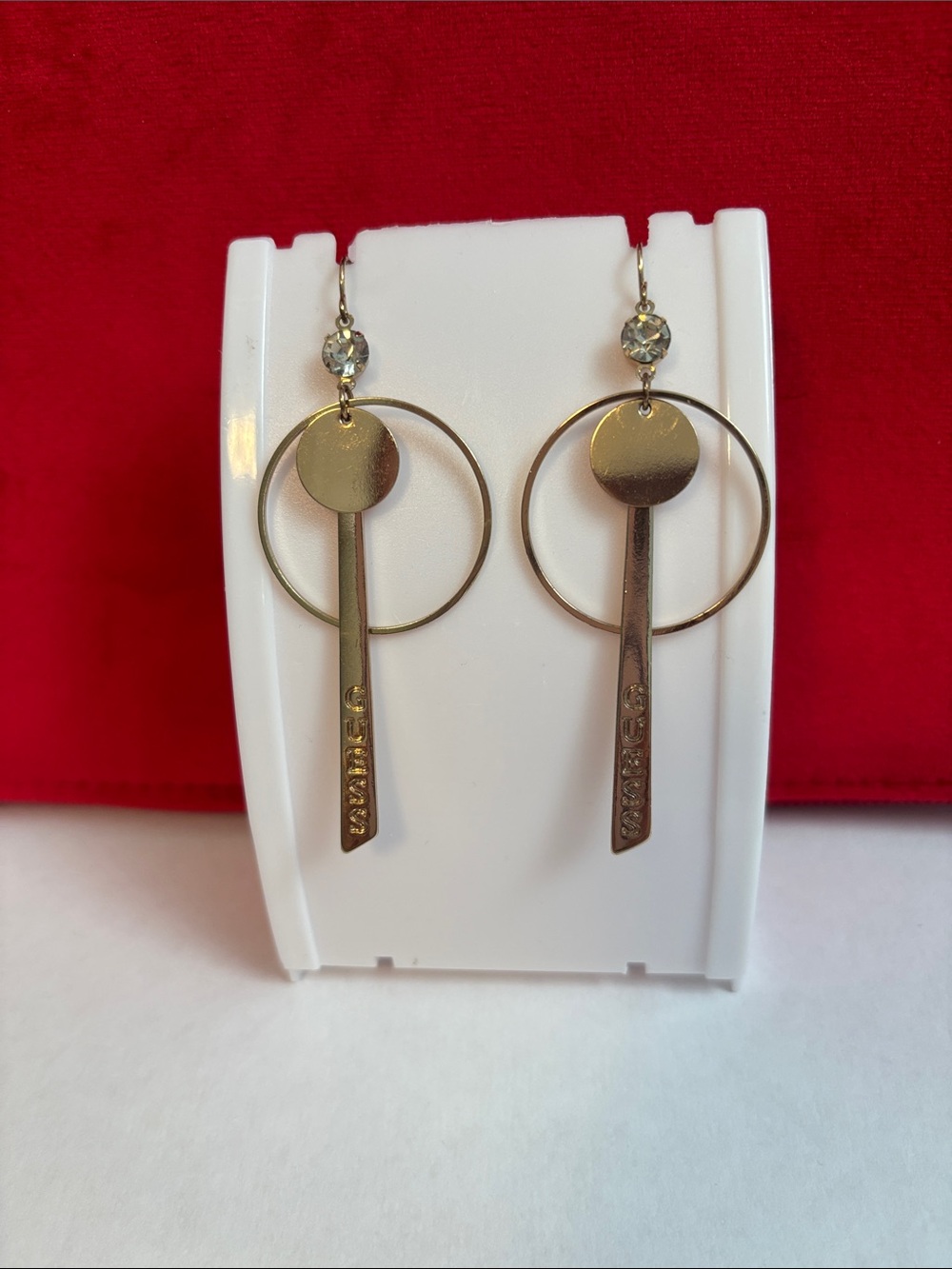GUESS Gold Drop Hoop Dangle Earrings with Crystal Accent